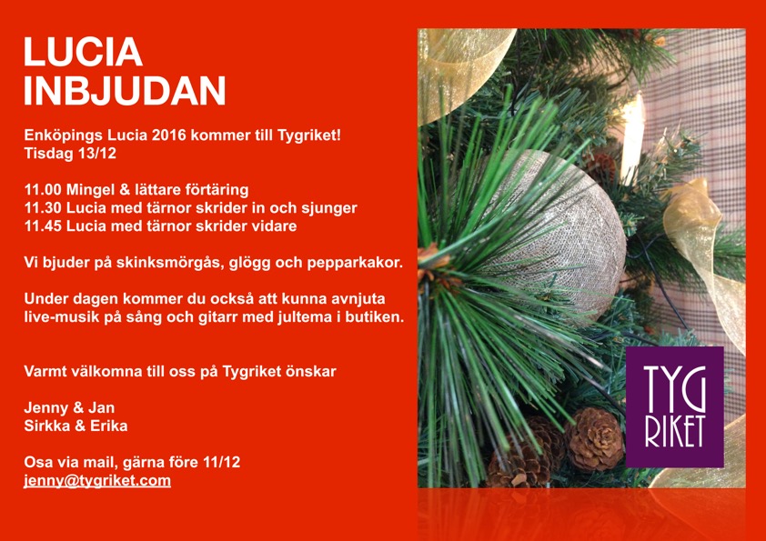 Fira Lucia med oss p Tygriket 2016!